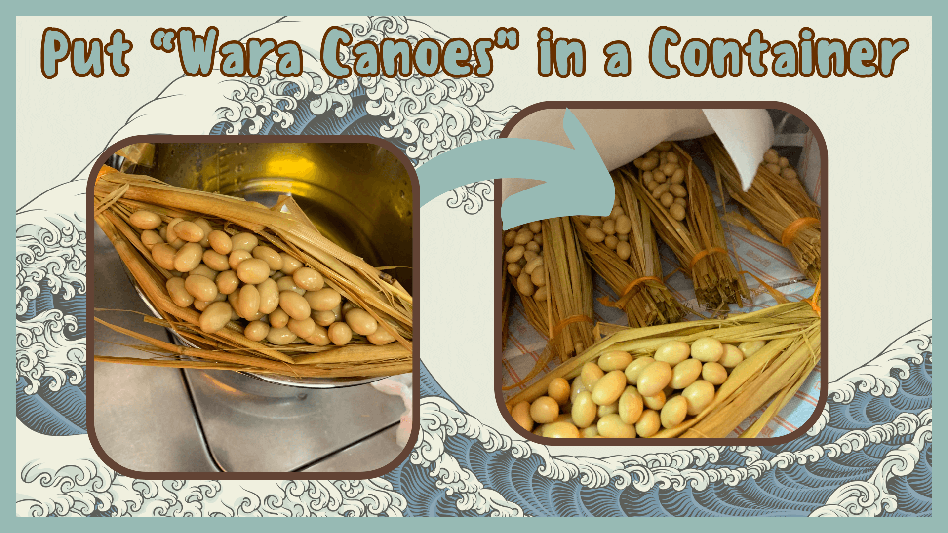Simply Natto - How to Make Wara Natto - Step Five - Put "Wara Canoes" in the Container and Ferment the Soybeans