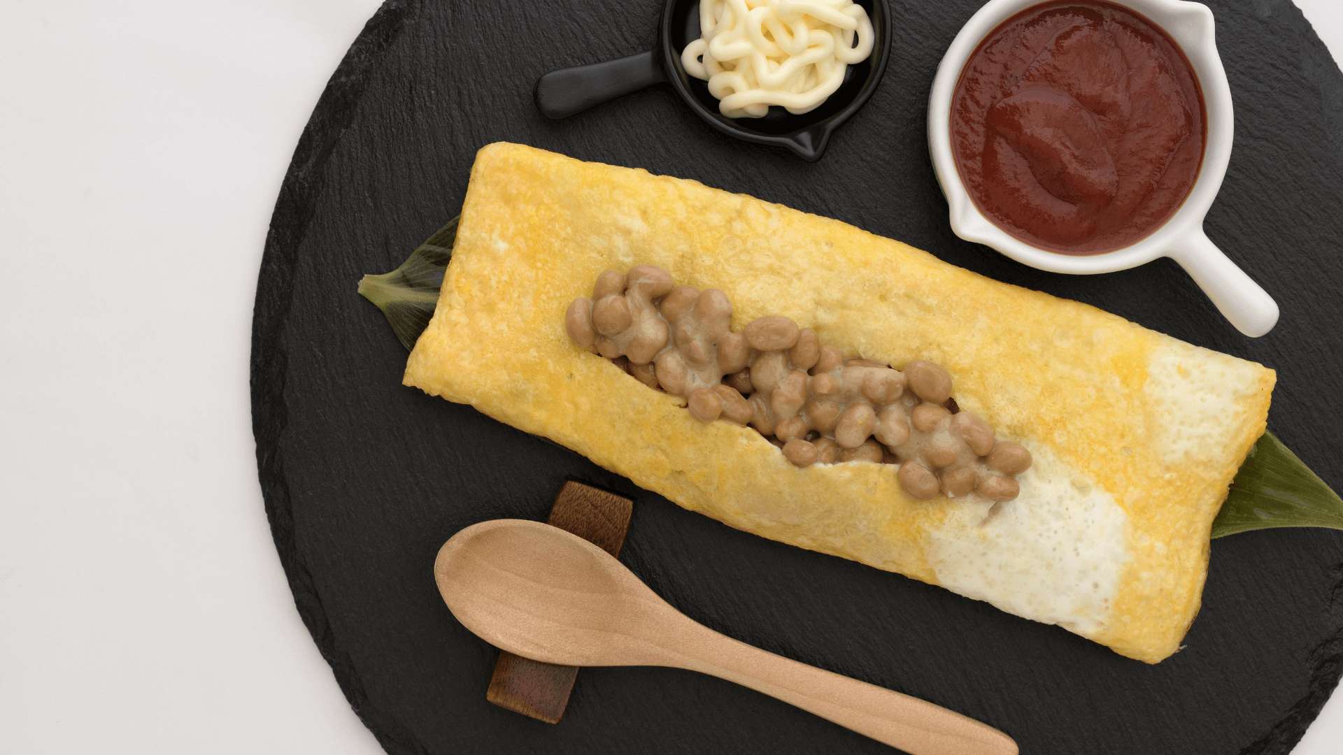 Sticky, Stringy Bean Omelet with Sauces for Dipping Sticky, Stringy Bean Omelet